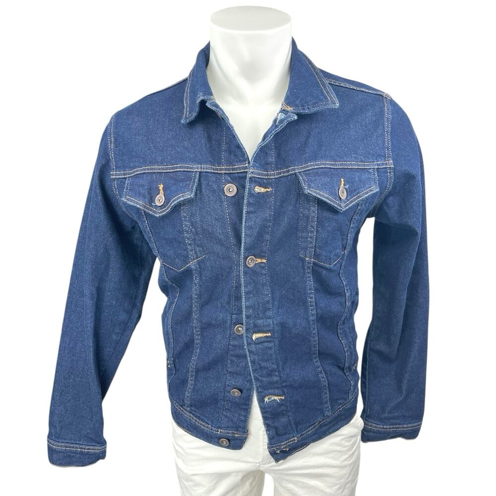 Zara Men's Blue Slim Fit Long Sleeve Button Down Chambray Denim Jean Jacket Sz L
